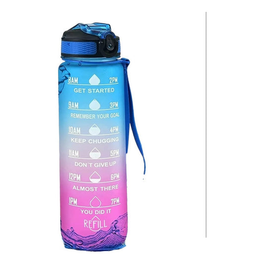 Botella De Agua Marcador Tiempo Horario Bpa Free 1l Kawaii