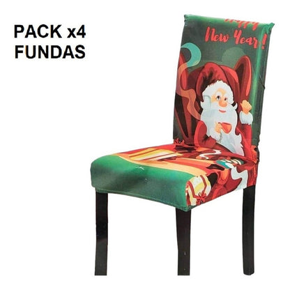 Pack 4 Fundas Navideñas Sillas Fundas Para Sillas De Navidad