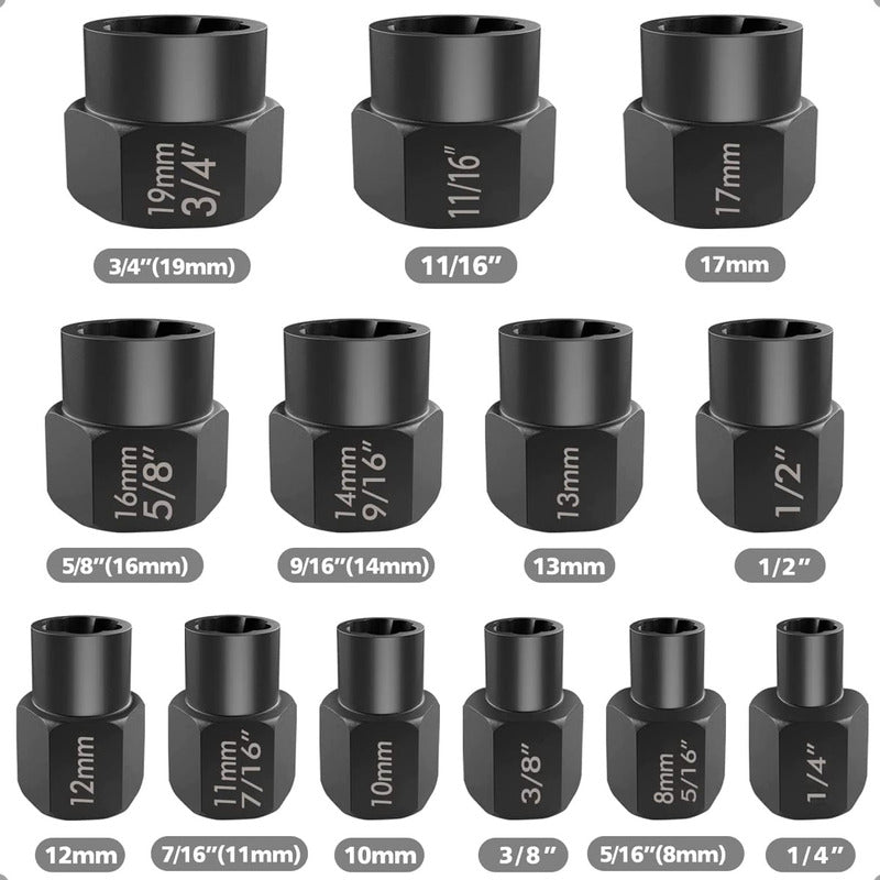 Set Dados Extractores Pernos Y Tuercas 13 Pcs 1/4  A 19mm