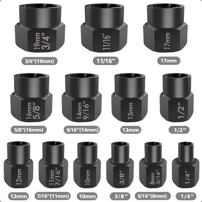 Set Dados Extractores Pernos Y Tuercas 13 Pcs 1/4  A 19mm