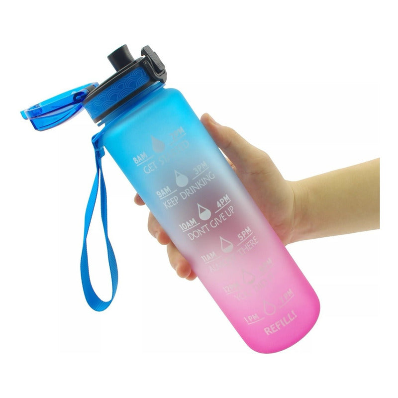 Botella De Agua Marcador Tiempo Horario Bpa Free 1l Kawaii
