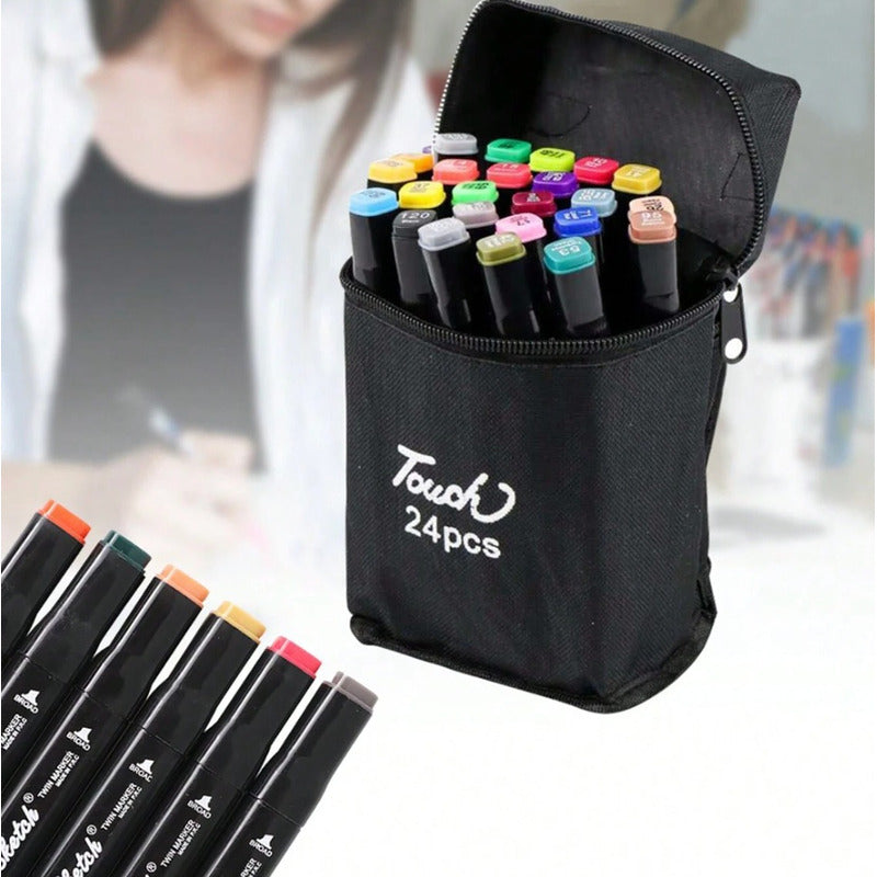 Pack X3 Set Estuches Plumones Marcadores Doble Punta 24 Rotu