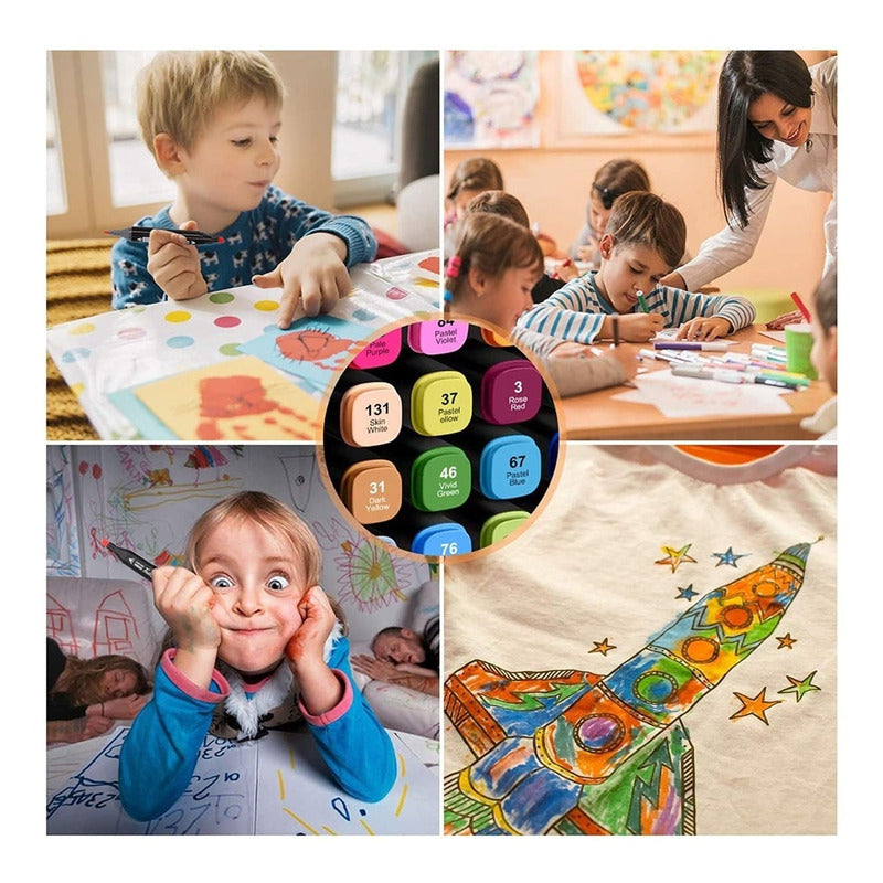 Set 48 Marcadores Doble Punta Con Estuche Plumones Artístico