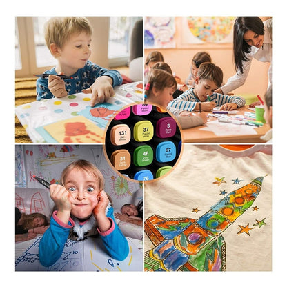 Set 48 Marcadores Doble Punta Con Estuche Plumones Artístico