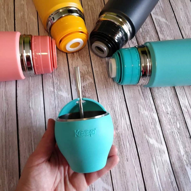 Set Termo Bala Mate Bombilla Keep Acero Inoxidable 500 Ml