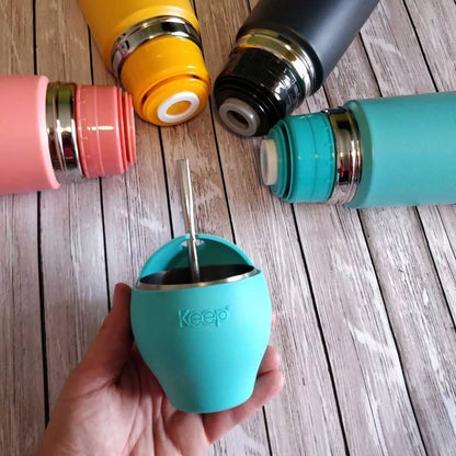 Set Termo Bala Mate Bombilla Keep Acero Inoxidable 500 Ml