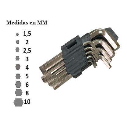 Llave Allen 9 Piezas Herramientas Carpinteria Auto Casa