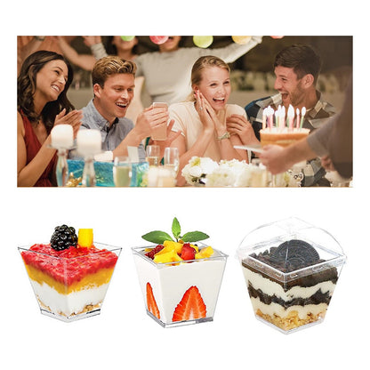 Pack X50 Vasos O Pocillo Con Tapa Acrilico Postres 210ml