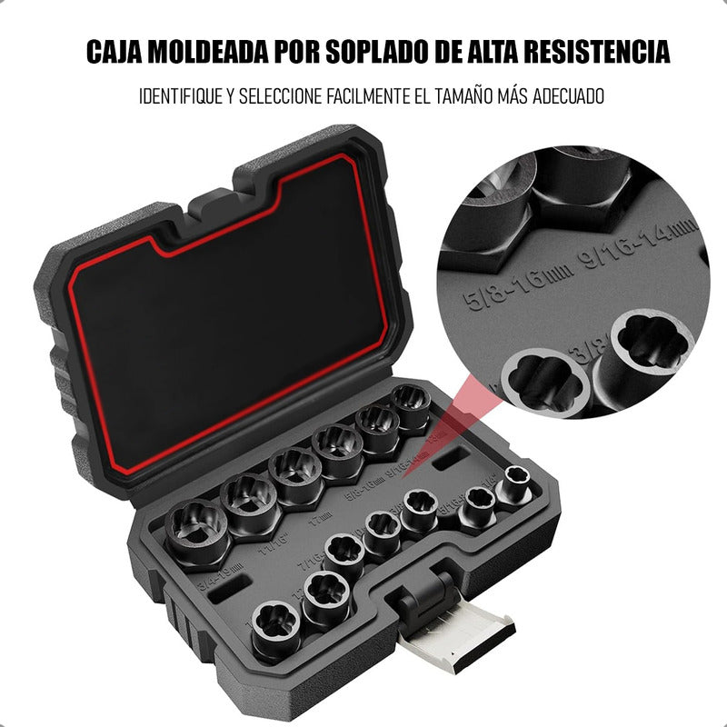Set Dados Extractores Pernos Y Tuercas 13 Pcs 1/4  A 19mm