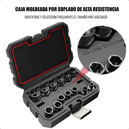 Set Dados Extractores Pernos Y Tuercas 13 Pcs 1/4  A 19mm