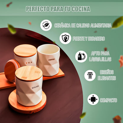 Set 3 Contenedores Hermeticos Frascos Hermeticos Ceramica