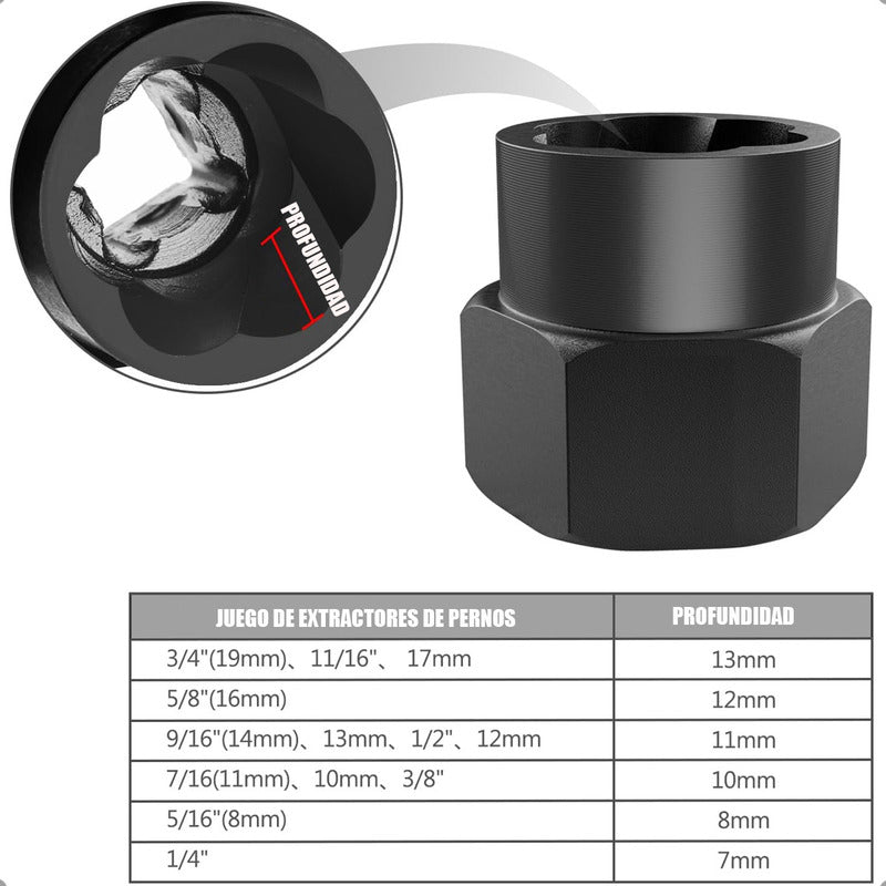Set Dados Extractores Pernos Y Tuercas 13 Pcs 1/4  A 19mm