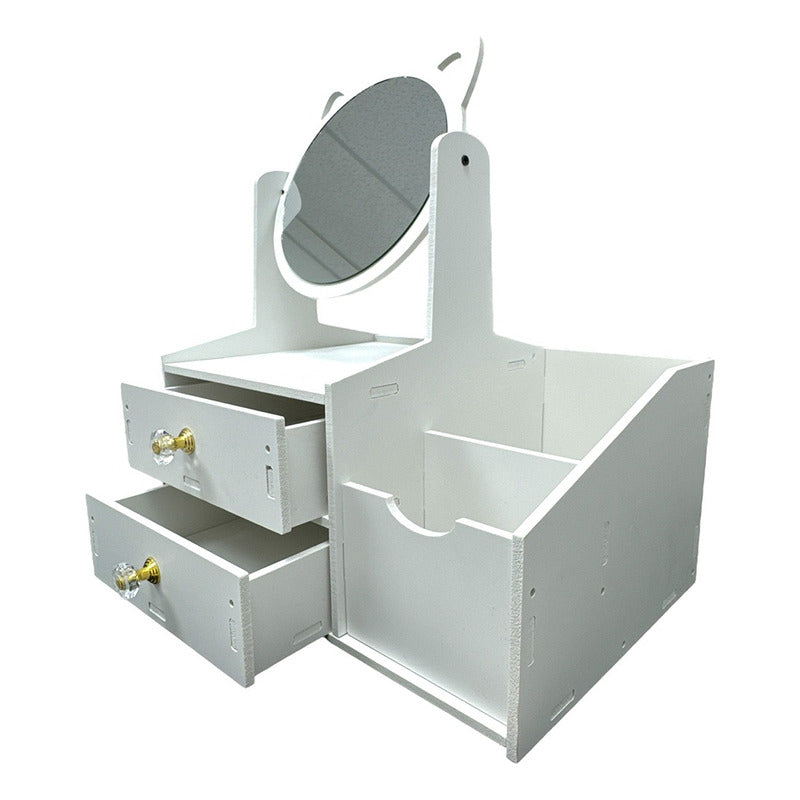 Organizador De Maquillaje Con Espejo Organizador Joyero Color Blanco
