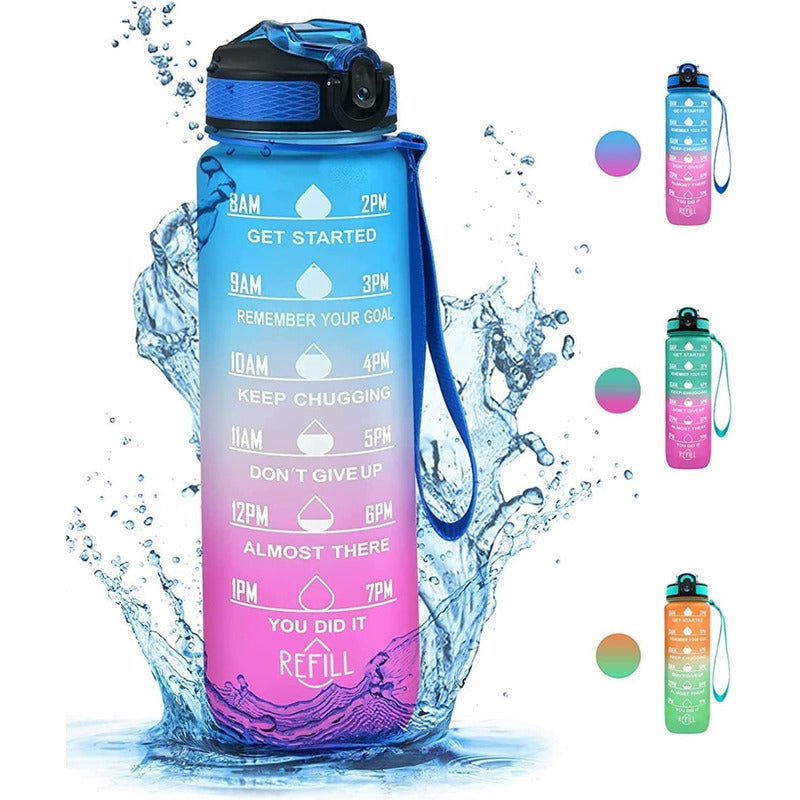 Botella De Agua Marcador Tiempo Horario Bpa Free 1l Kawaii