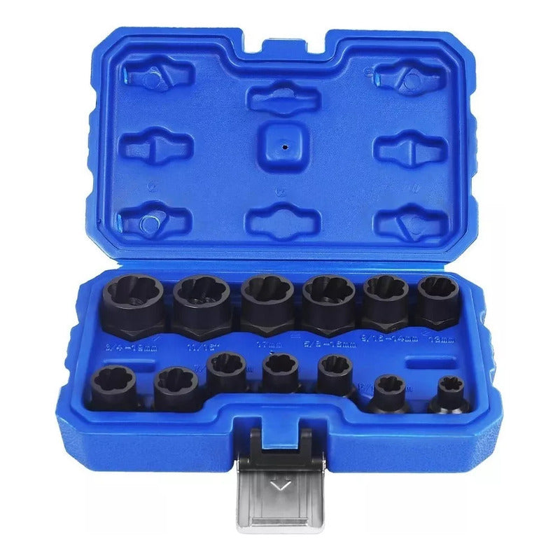 Set Herramientas Para Sacar Pernos Azul Extractor De Pernos Extractor De Tuercas Azul Arcashopping Dados De Extraccion Acero Al Carbono Set Dados Extractores Pernos Y Tuercas 13 Pcs 1/4 A 19mm