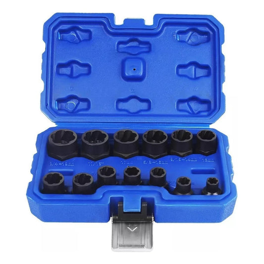 Set Herramientas Para Sacar Pernos Azul Extractor De Pernos Extractor De Tuercas Azul Arcashopping Dados De Extraccion Acero Al Carbono Set Dados Extractores Pernos Y Tuercas 13 Pcs 1/4 A 19mm