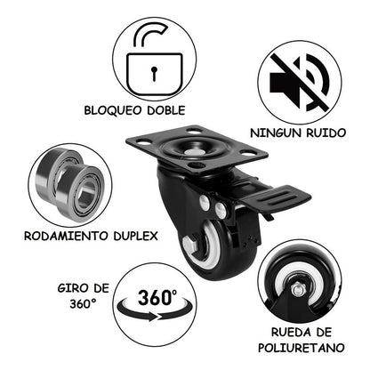 Pack X2 Rueda Giratoria 2 Pulgadas Rueda Con Freno Multiuso
