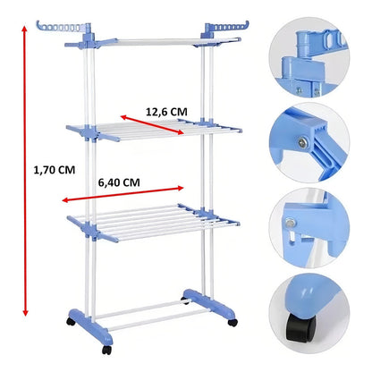 Tendederos Ropa Plegable Secador De Ropa Plegable Arcashopping Tendedero Secador Ropa Portatil Con Rueda 3 Niveles Tendedero De Ropa Metalico Secador De Ropa Vertical