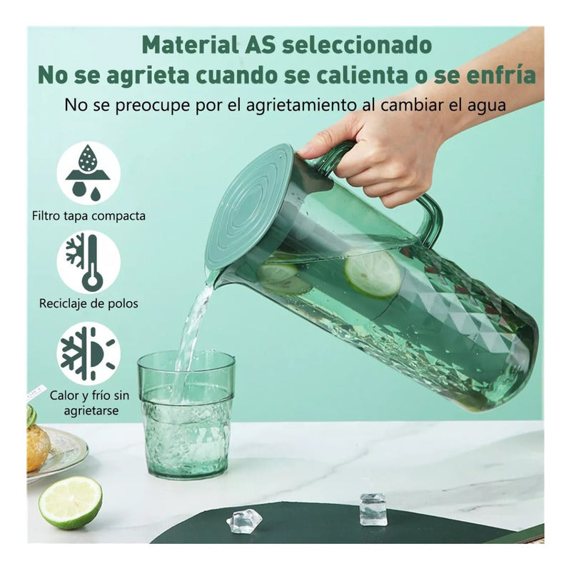 Set Jarra 2 Litros + 4 Vasos Jarra Agua Jugo Refrigerante