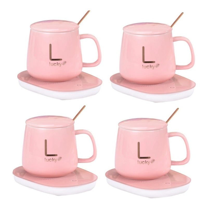 Pack X4 Taza De Café Con Calentador Eléctrico Juego De Tazas