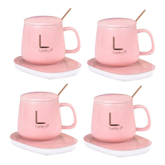 Pack X4 Taza De Café Con Calentador Eléctrico Juego De Tazas