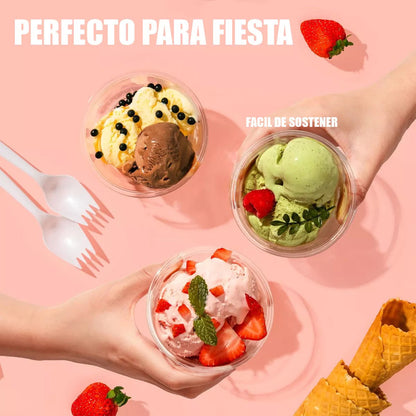 Pack 25 Envases De Plástico Desechables Con Tapa Vaso Postre