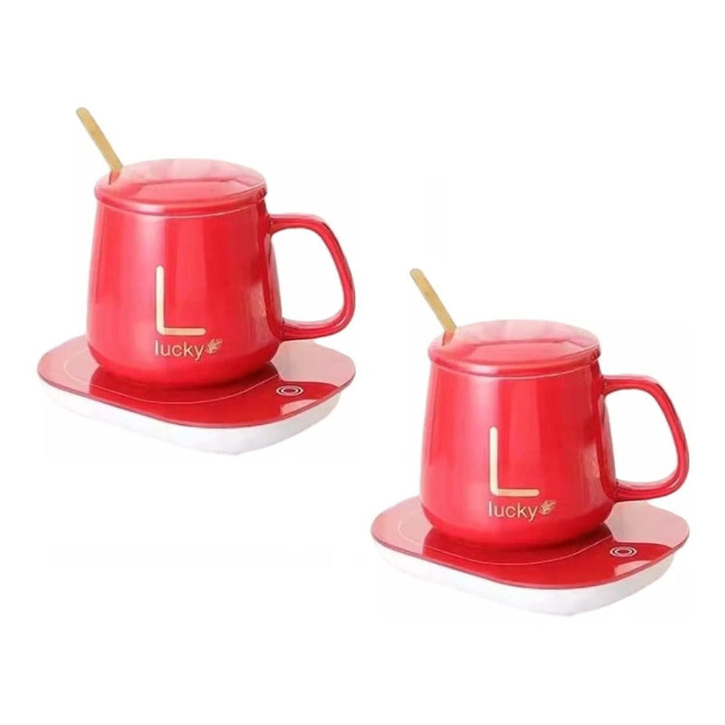 Pack X2 Taza Con Calentador Tazon Tazas De Cafe Temperadas