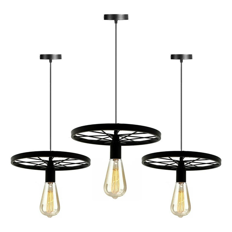 Pack X3 Lampara Colgante Tipo Rueda Rustica Lampara Vintage