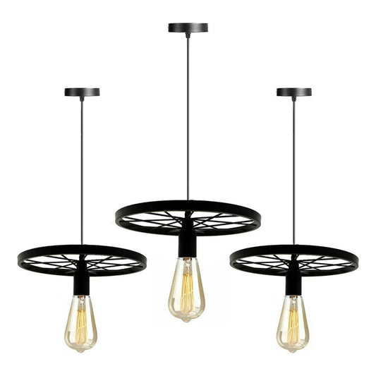 Pack X3 Lampara Colgante Tipo Rueda Rustica Lampara Vintage