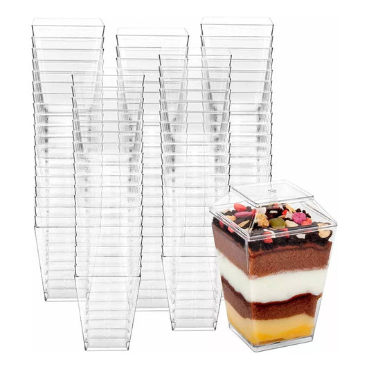 Pack X25 Vasos Acrilico Para Postres Con Tapa Pocillo 210ml
