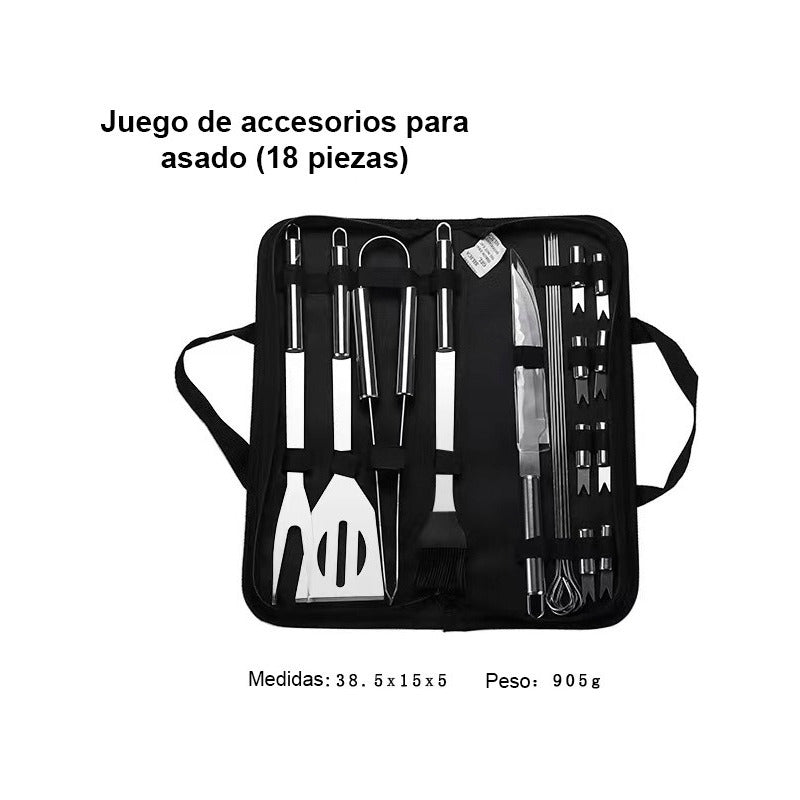 Kit Parrillero 18 Pcs Herramientas Para Asado Acero Inoxidab