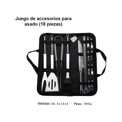 Kit Parrillero 18 Pcs Herramientas Para Asado Acero Inoxidab