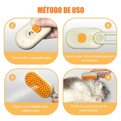 Cepillo Vapor Gato Quita Pelos Mascotas Peine Masajeador