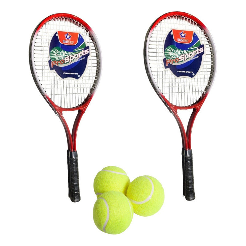 Set 2 Raquetas De Tenis + 3 Pelotas Raqueta Tenis Con Funda