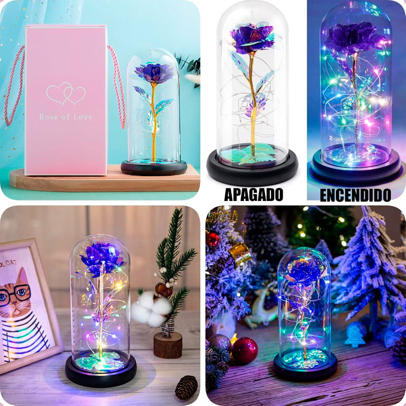 Rosas Eternas Encapsulada Rosa San Valentin Led Vidrio Cupul
