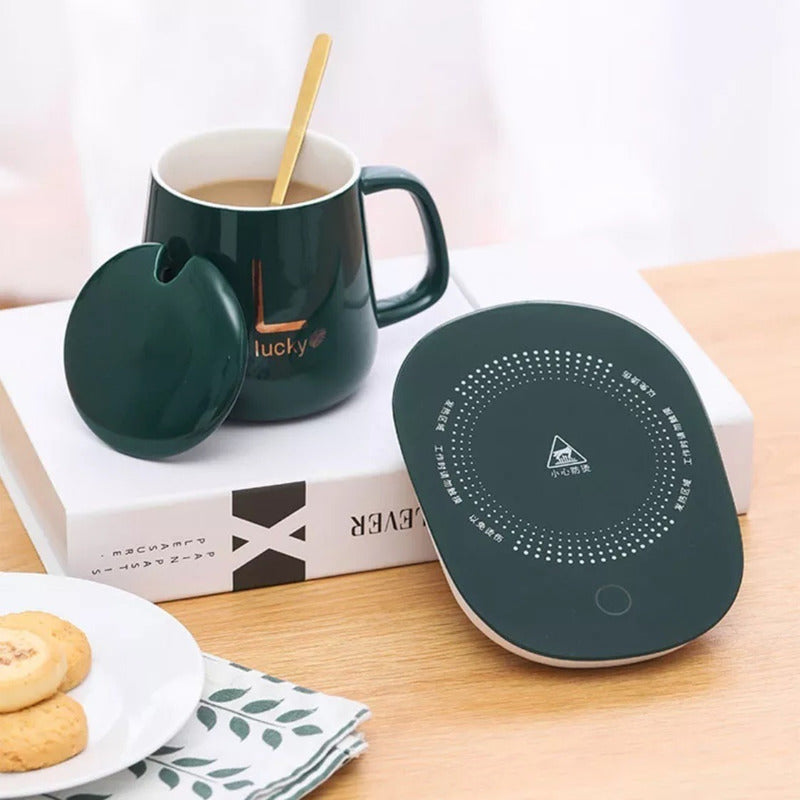 Pack X2 Taza Con Calentador Tazón Tazas De Te Temperadas Mug