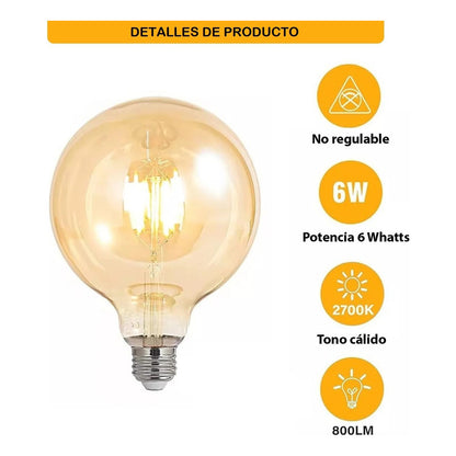 Ampolleta G125 Led Bombilla Incandescente Retro 6w 2700k