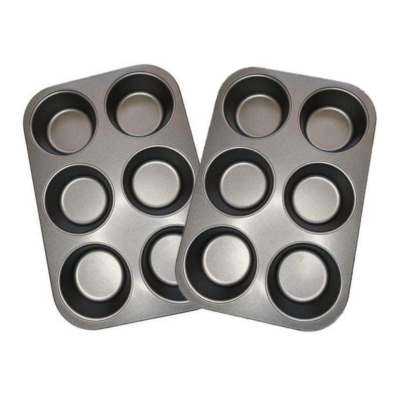 Pack X2 Molde Cupcakes 6 Grandes Muffins Metalico Reposteria