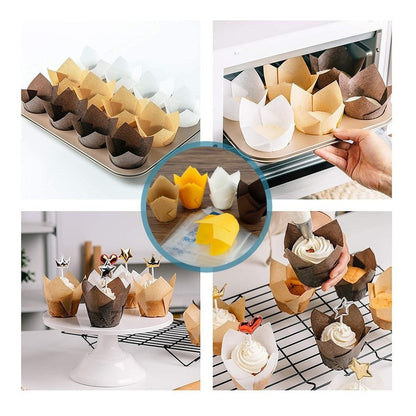 Pack 24 Capsulas De Papel Para Muffins Tulipán Molde Cupcake