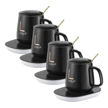 Pack X4 Taza De Café Con Calentador Eléctrico Juego De Tazas