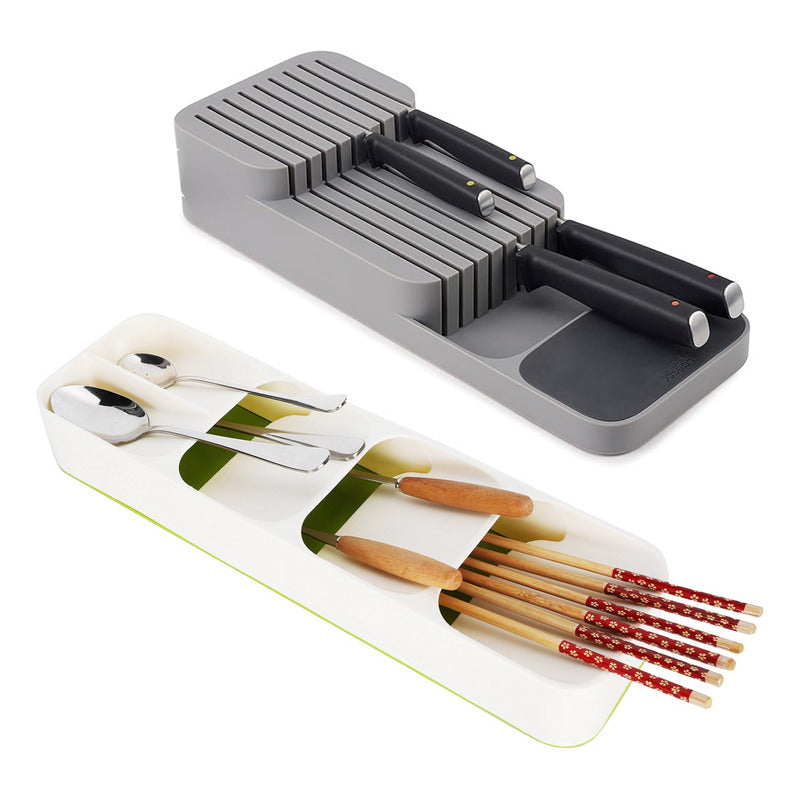 Pack X2 Organizador Cubierto Cuchillo Organizador De Servici - Blanco/Gris