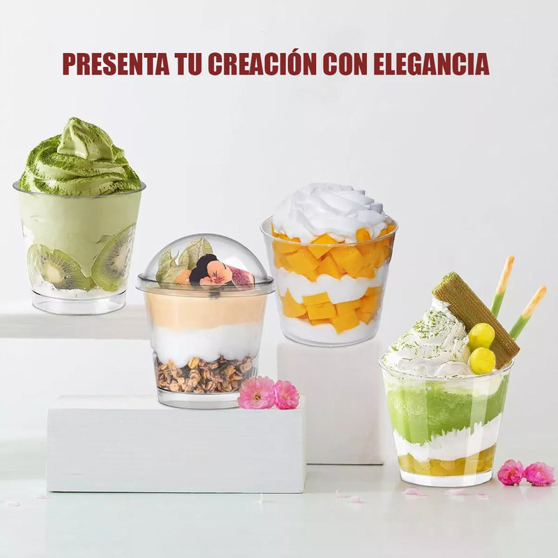 Pack X50 Vasos Acrilicos Desechables Pack X50 Vasos Para Postres Pack Vasos Acrilicos Postres Tapa Pocillos X50 Pack X50 Vasos Acrilico Para Postre Con Tapa Pocillos 210ml Arcashopping