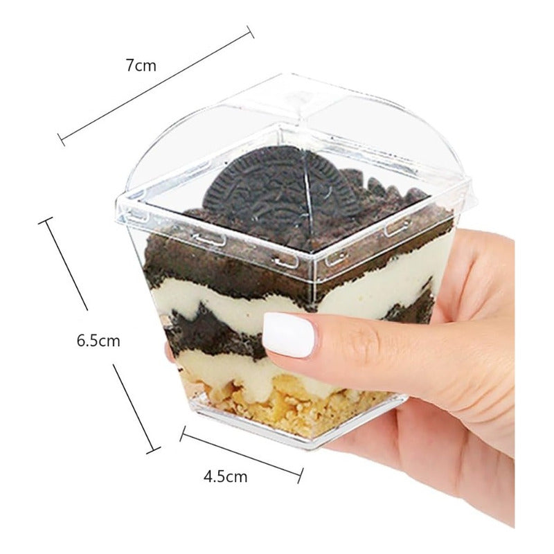 Pack X100 Vasos O Pocillo Con Tapa Acrilico Postres 210ml