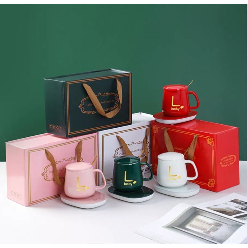 Pack X4 Taza De Café Con Calentador Eléctrico Juego De Tazas