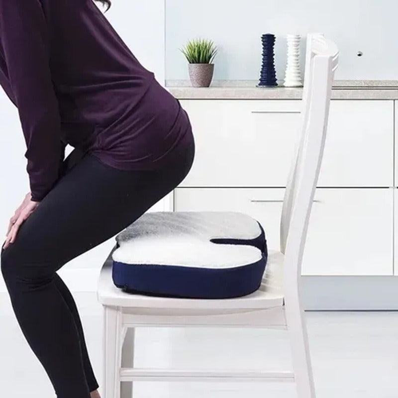 Pack X2 Cojin Lumbar Cojin Silla Oficina Cojin Espalda Ortop Color Blanco Con Azul Diseño De La Tela Liso