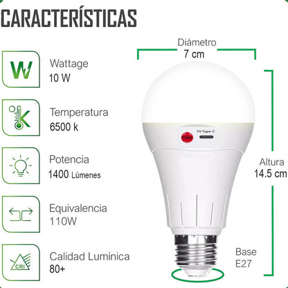 Ampolleta Recargable Ampolleta E27 Ampolleta Emergencia 10w