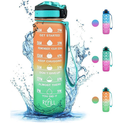 Botella De Agua Marcador Tiempo Horario Bpa Free 1l Kawaii