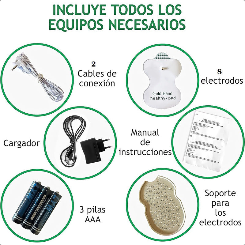 Set Electroestimulador Tens 8 Electrodos Cinta Kinesiologica