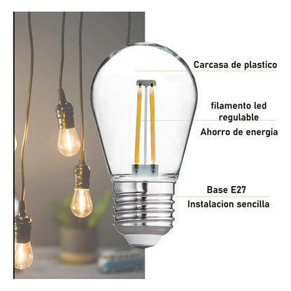 Pack X10 Ampolleta Vintage 2w E27 Filamento Luz Calida