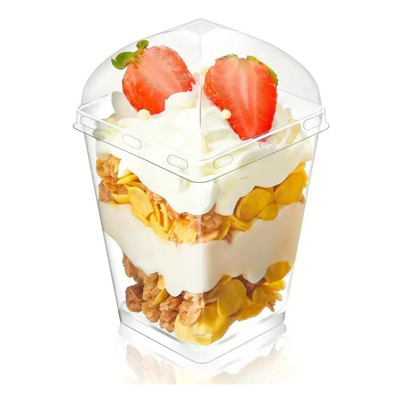 Pack X100 Vasos Acrílico Con Tapa 150ml Pocillo Para Postres